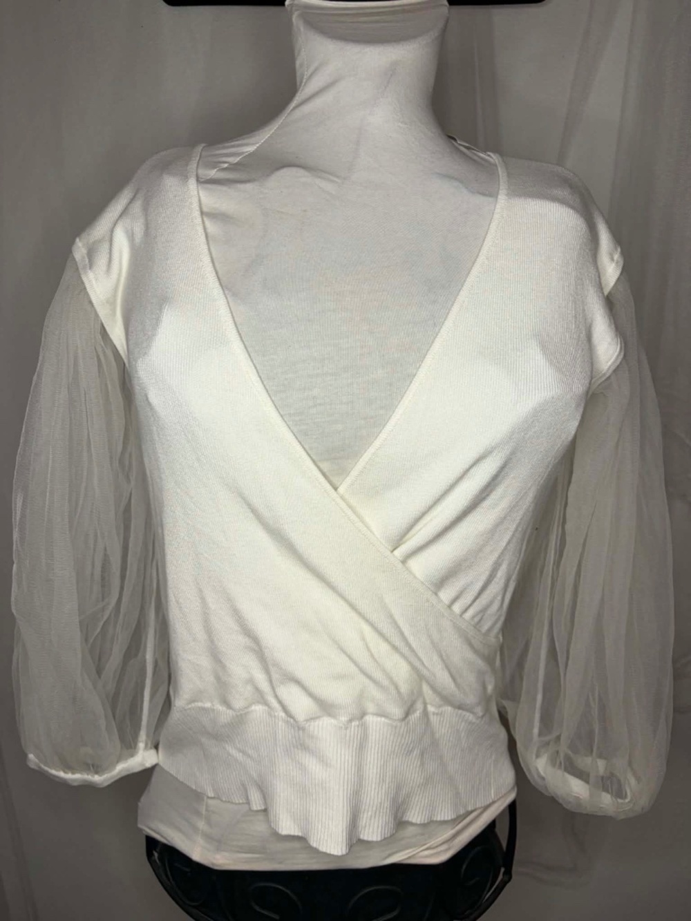 Express sweater blouse with chiffon sleeve